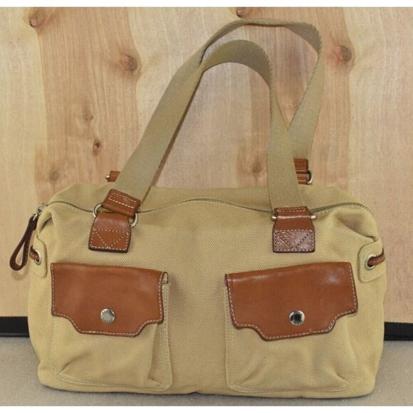 Fossil Womens Canvas/Leather Tan Front Flap Front Pockets Crossbody Purse - Picture 1 of 10